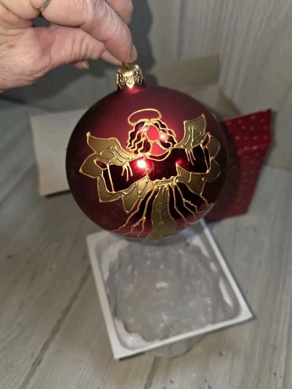 Vtg Dillards Angel Of Peace Glass Christmas Ornament Handcrafted Red Gold ITALY